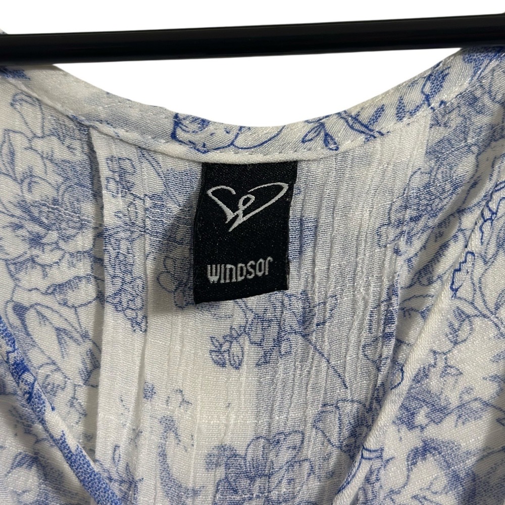 Windsor Floral Blouse Strappy V-Neck High-Low Top Blue White Women's Size Small - Picture 6 of 8